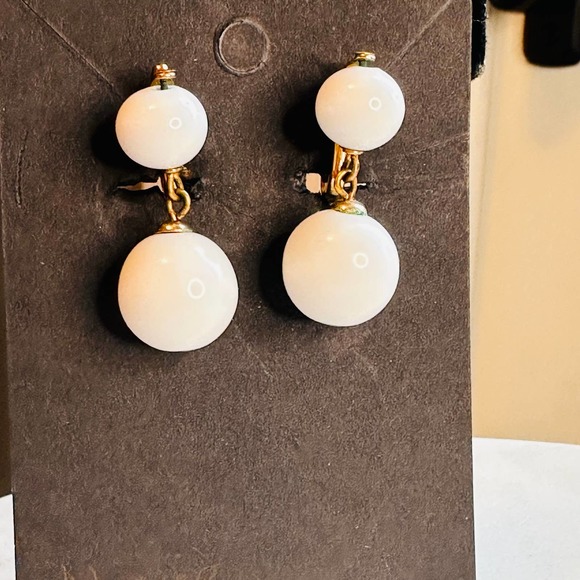 Napier Jewelry - Napier - Vintage Clip Earrings, Gold Plated with Milk Glass Beads